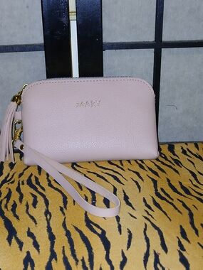 Blush Pink Leather Wristlet Clutch